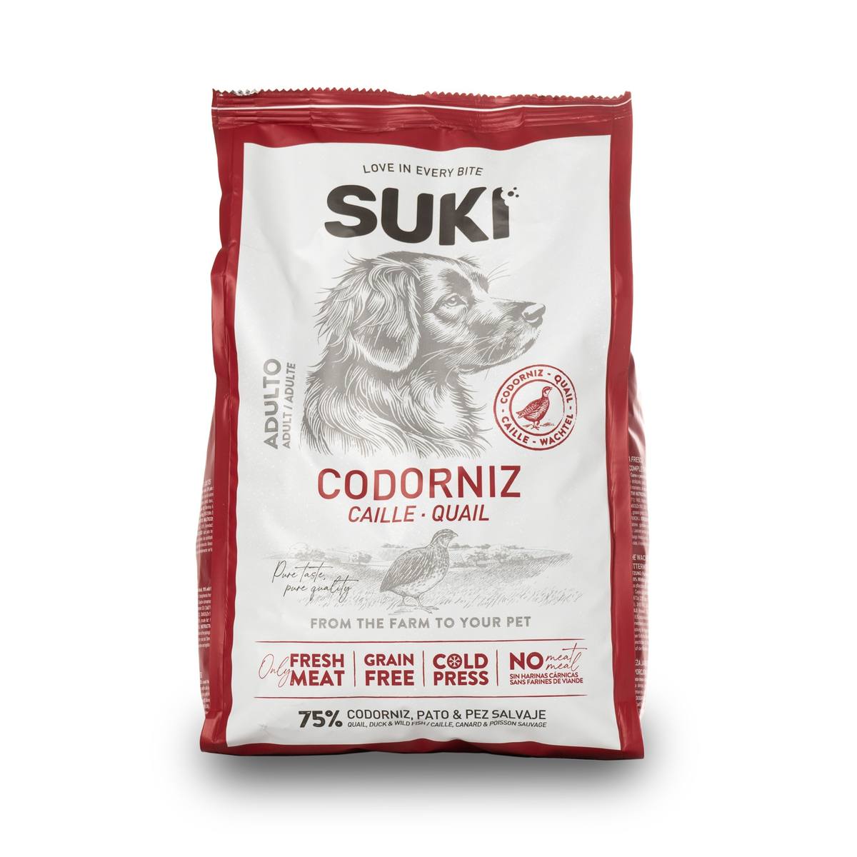Pienso para perro adulto de codorniz 3 kg, grain free y con carne fresca.