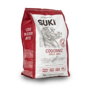 Saco de pienso para perro adulto sabor codorniz en formato 3 kg.