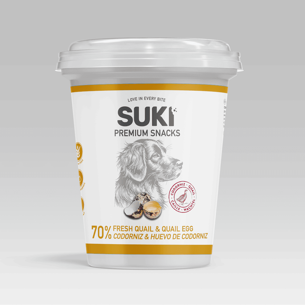 Palitos de codorniz con huevo para perros de la marca Suki 300 gramos