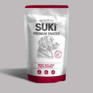 Snack natural de codorniz para perros de la marca Suki en formato de 120 gramos