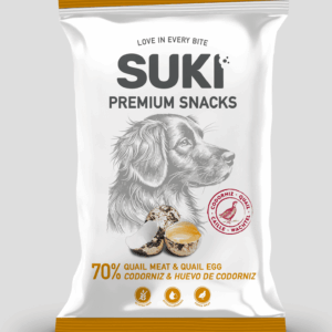 Snack de codorniz con huevo para perros de la marca Suki en formato de 60 gramos