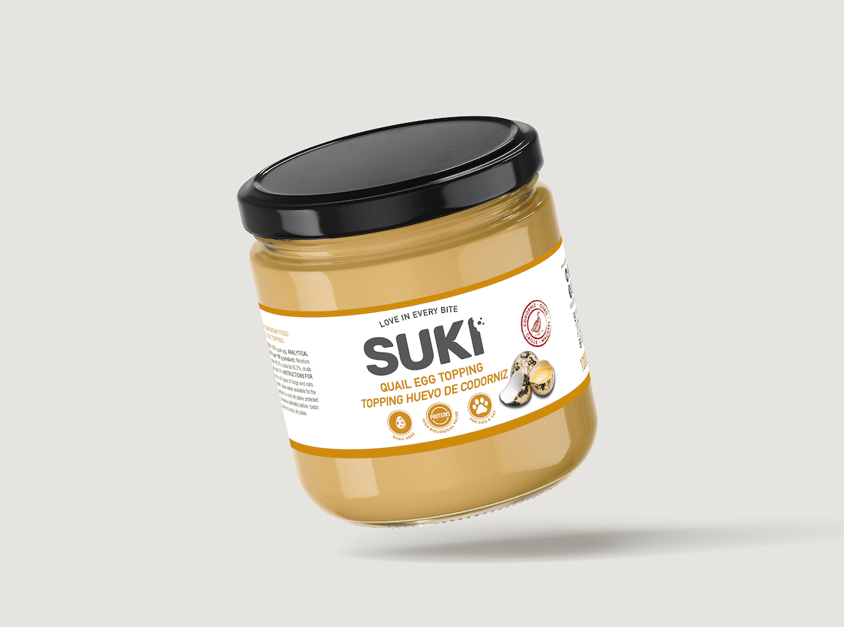 Topping de huevo de codorniz para perros y gatos de la marca Suki 100 gramos