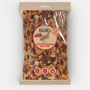 Trocitos de codorniz naturales para perros y gatos de la marca Suki 100 gramos